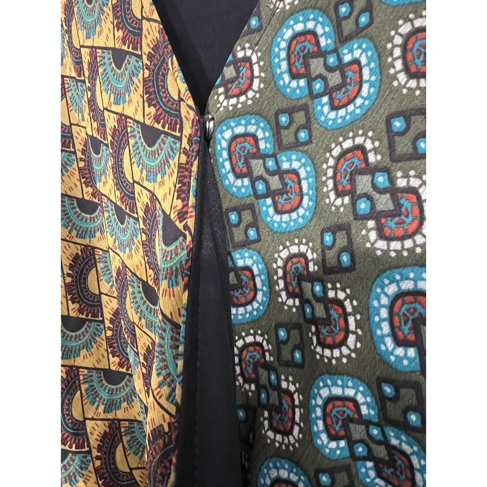 Women Mixed Print Patchwork Faux Wrap Maxi Dress 22/24W Bell Sleeve Boho Artsy - Picture 3 of 8